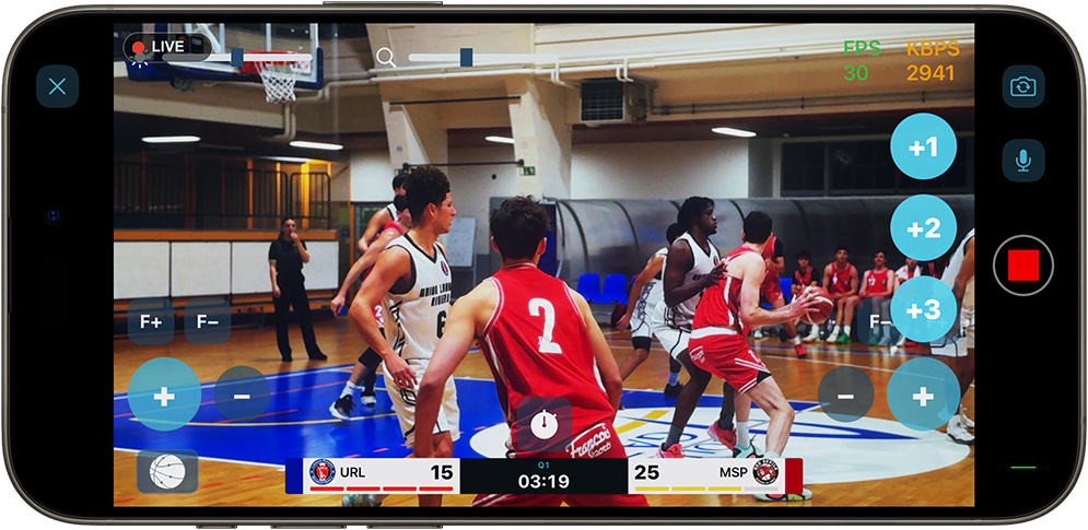 The Studio on the iPhone: live picture with the scoreboard and the score controls in the corners